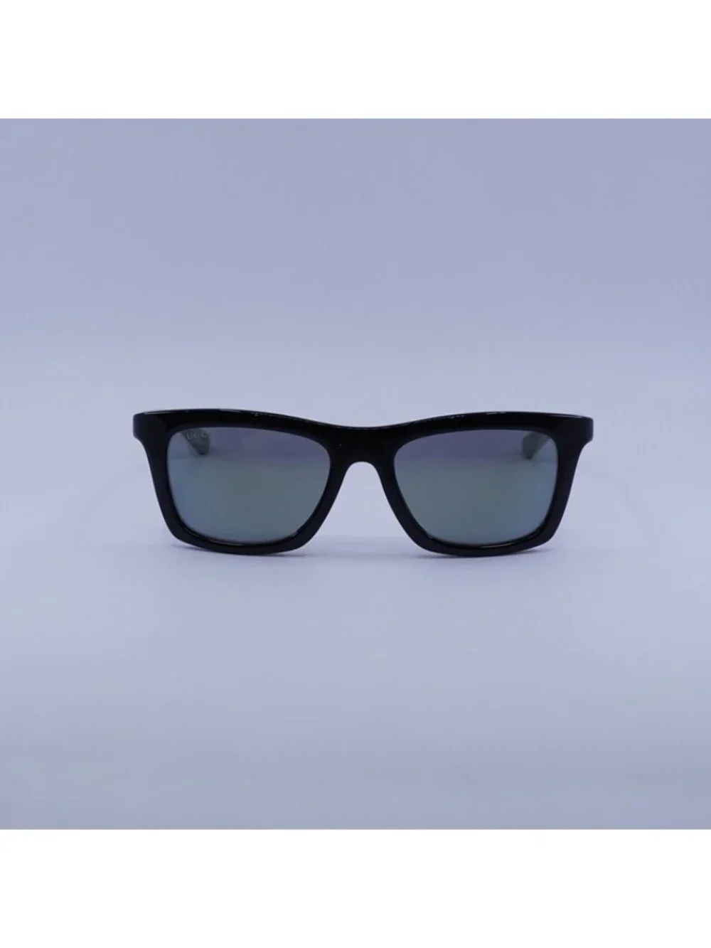 Gucci GG1735S 002 Sunglasses Black/White Rectangle Frame, Blue Mirror Lenses